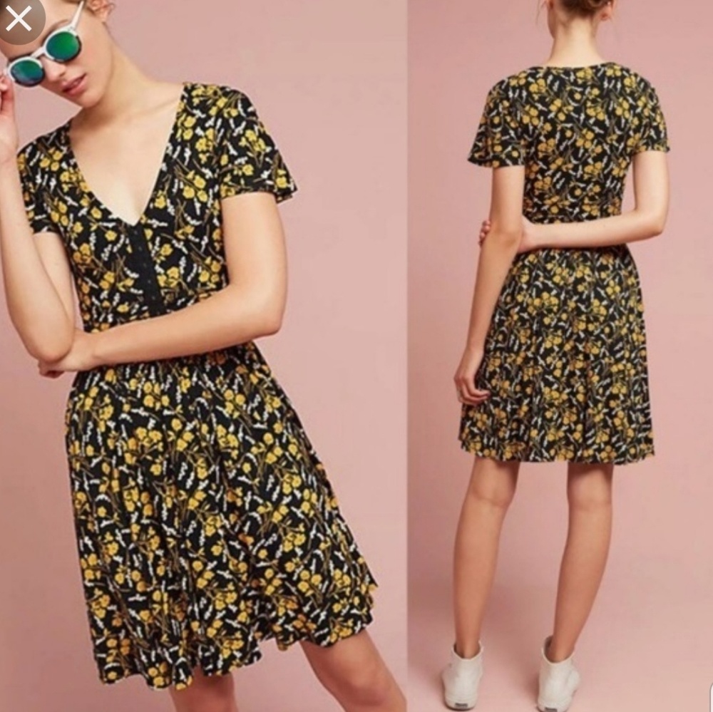 Maeve Yellow and Black Floral Dress